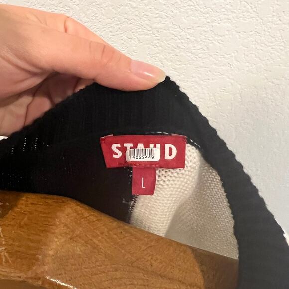 NWOT Staud Tic Tac Toe Black & White XO Checkered Crewneck Sweater Large - Picture 11 of 11